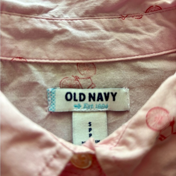 Old Navy Womens Pink with Bicycle Design Long Sleeve Cotton Button Up Small - Picture 3 of 9
